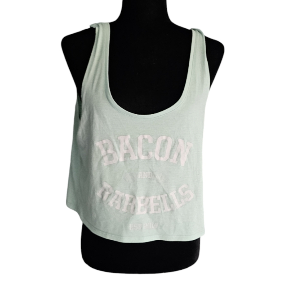 Bacon & Barbells cropped tank mint green